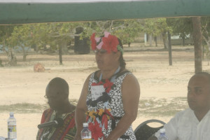 Minister of Amerindian Affairs Pauline Sukhai delivers remarks at the flag raising ceremony at Kato, Region 8