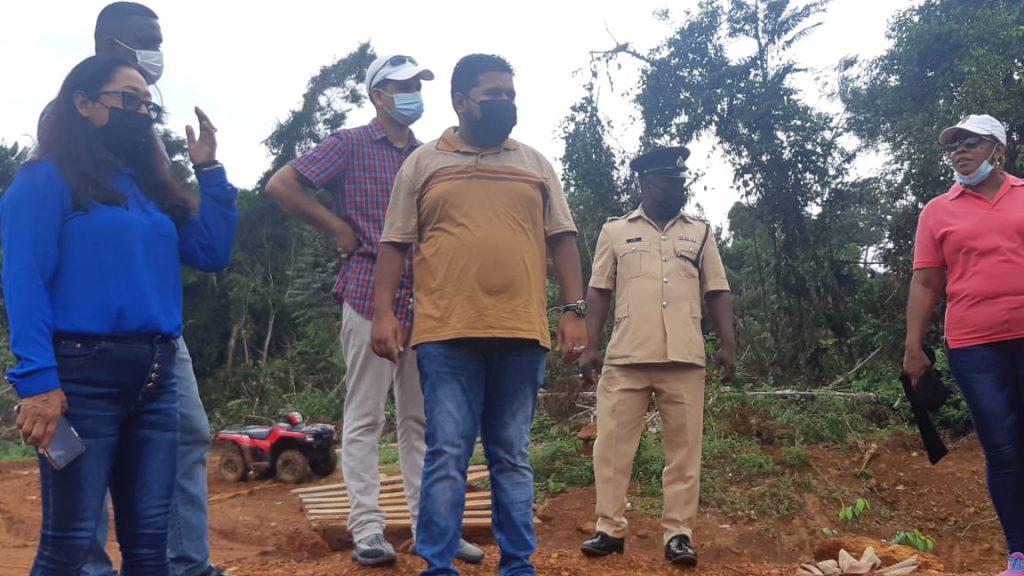 Minister of Amerindian Affairs, Hon. Pauline Sukhai and other officials during the roads inspection in Mahdia Region Eight