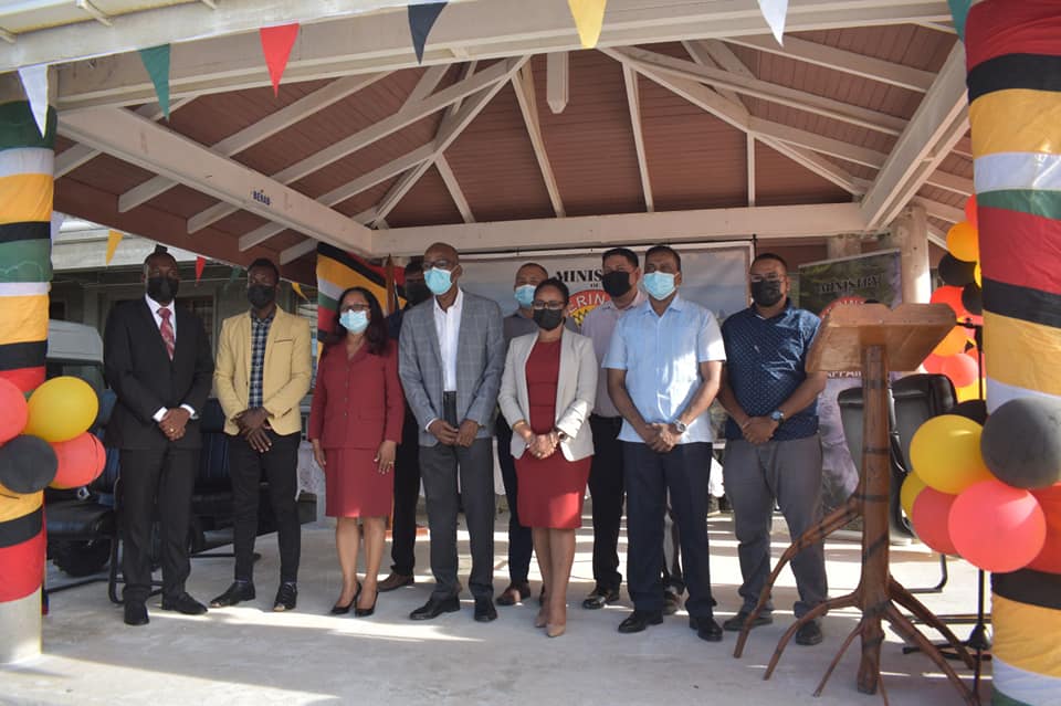 Minister of Amerindian Affairs, Hon.Pauline Sukhai and Minister of Labour Hon Joseph Hamilton poses shares a photo moment with BIT, and other ministry officials after the signing ceremony