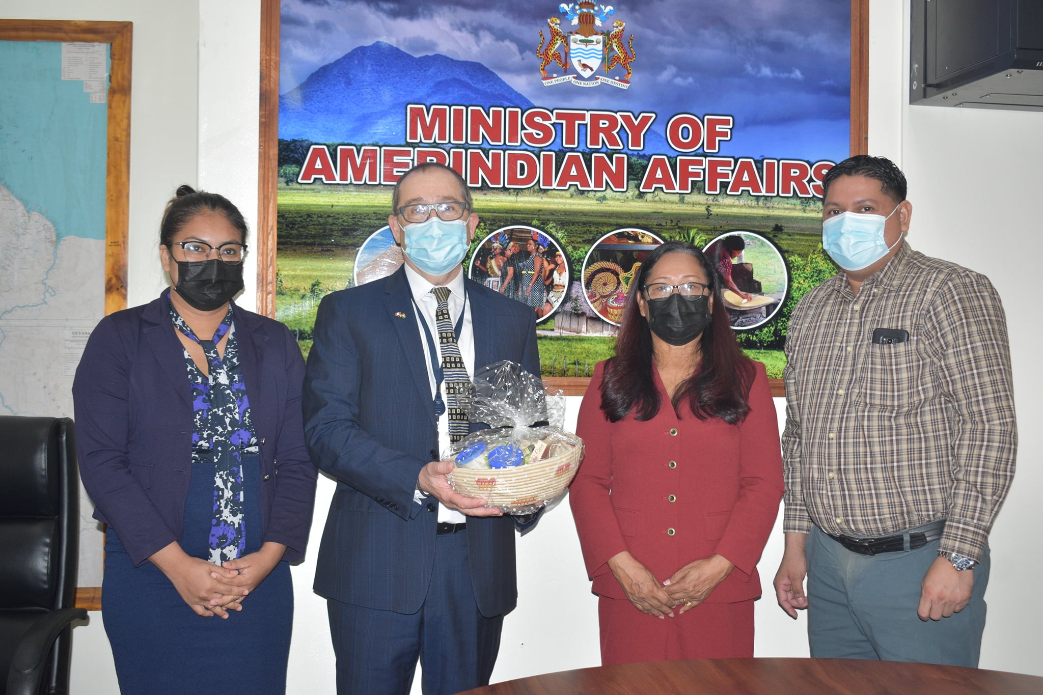 From left : Parliamentary Secretary, Ms. Sarah Browne, High Commissioner Extraordinary and Plenipotentiary of Canada to Guyana, H.E Mark Berman, Minister of Amerindian Affairs Hon. Pauline Sukhai and Deputy Permanent Secretary, Mr. Ryan Toolsiram.