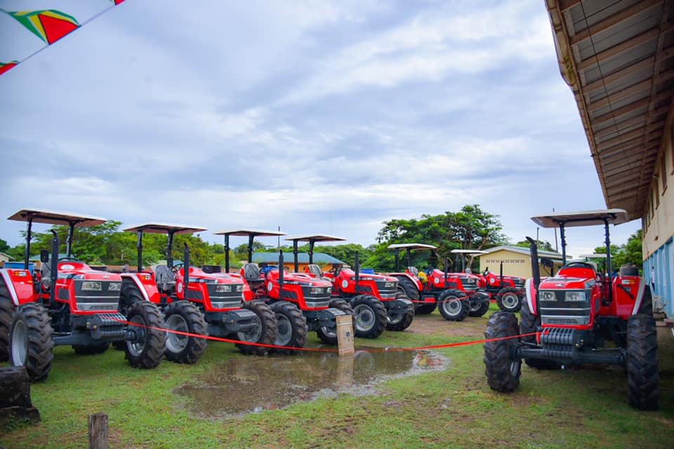 The eight tractors that were officially handed over to the village leaders of eight Amerindian Villages