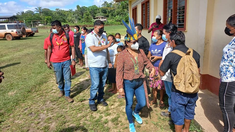 Minister of Amerindian Affairs Hon. Pauline Sukhai and Team greets villagers of Fairview Village, Region Eight.
